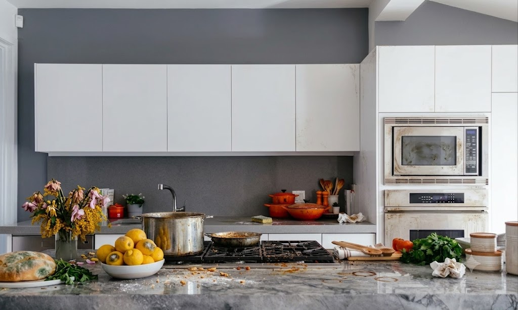 Dirty kitchen before professional cleaning in Ajman